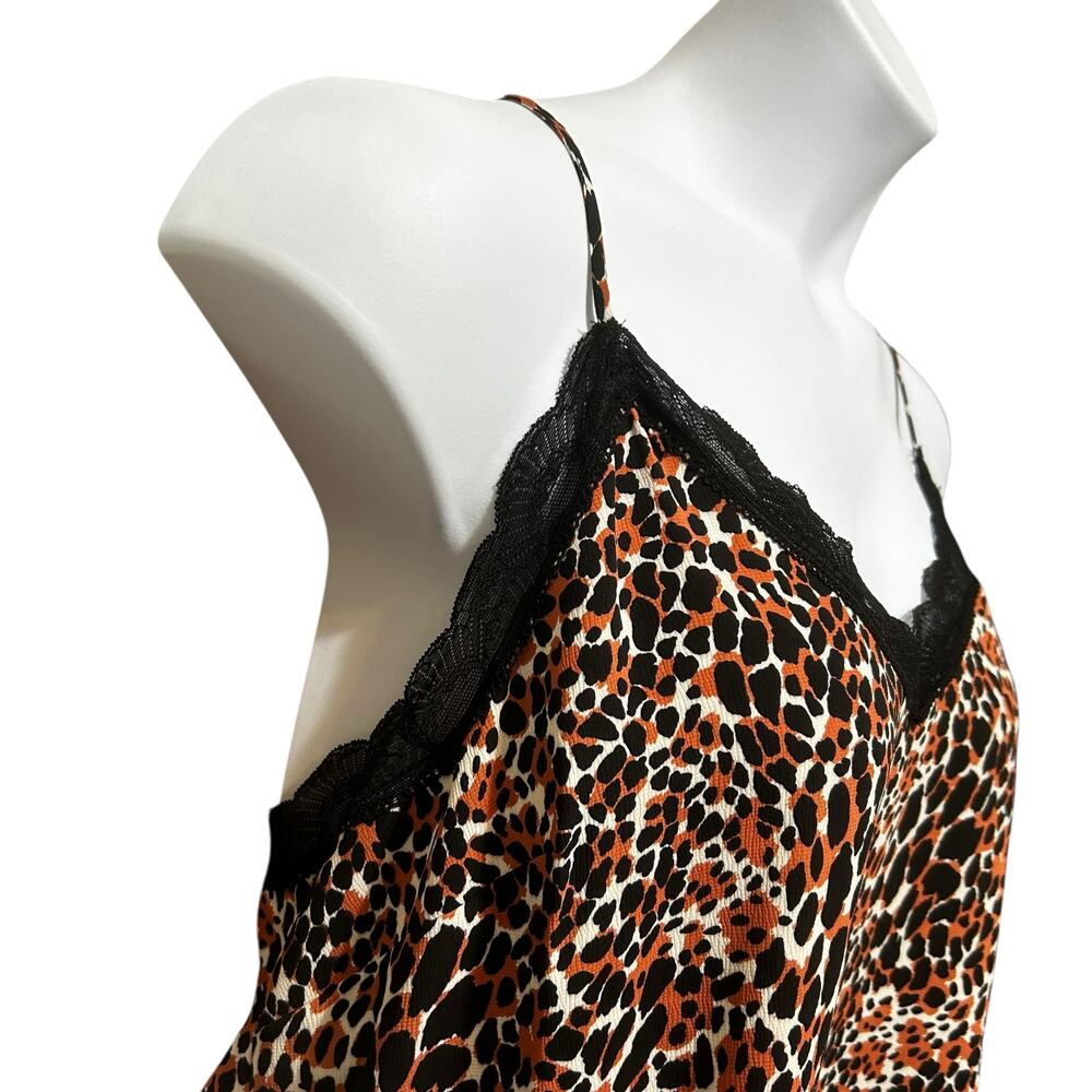 Y2K Scoop Women Leopard Cropped Cami Top XL‎ Lace Trim Night Club Coquette Layer - Picture 7 of 10